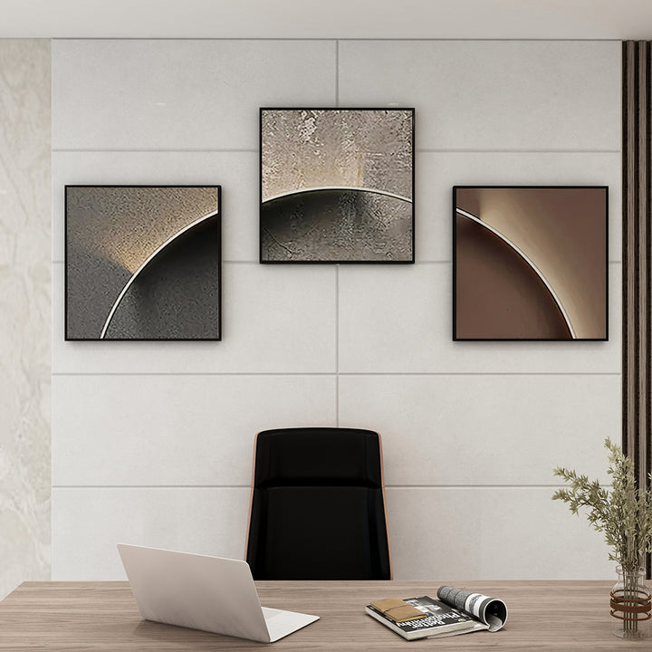 3 Pieces Modern Abstract Wall Decor Set Square Canvas Painting with Frame Living Room 1200mmW*400mmH*25mmD