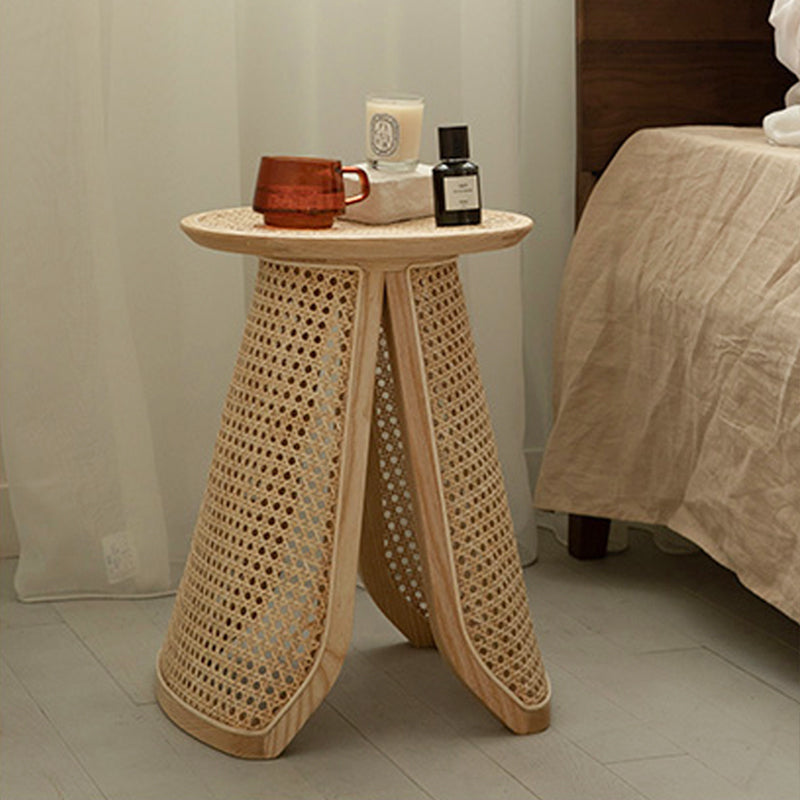 330mm Round Rattan & Ash Wood Side Table Indoor Natural End Table