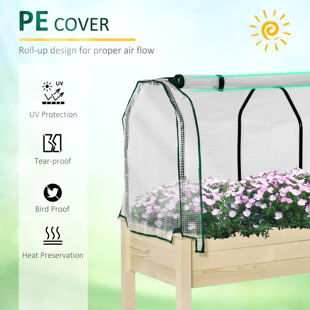 Outdoor Elevated Wood Planter Box for Herbs and Vegetables Raised Garden Bed with PE Greenhouse Cover