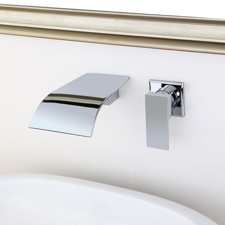 Milly Chrome Finished Wall Mounted Waterfall Single Lever Handle Bathroom Basin Tap