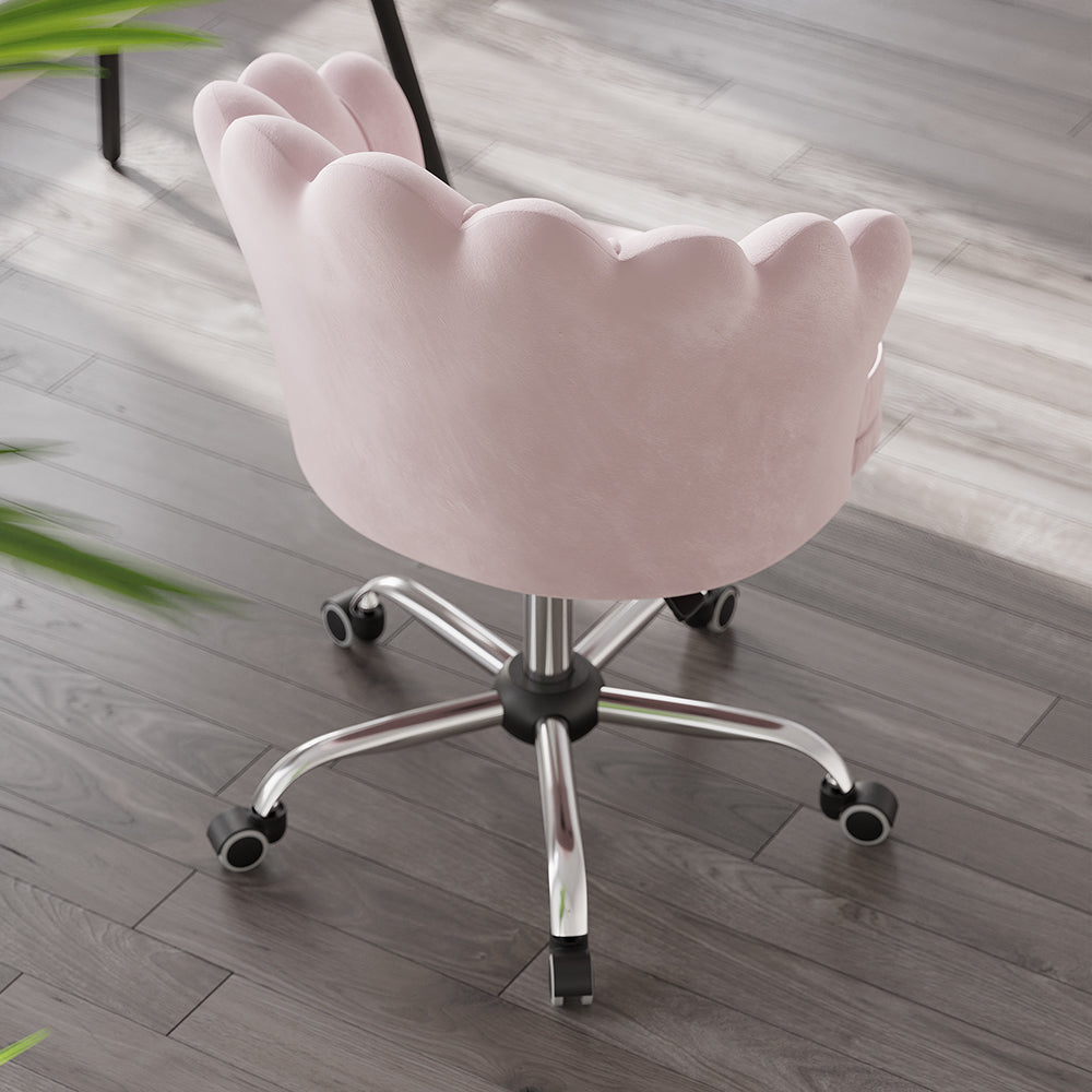 Modern Pink Velvet Ergonomic Swivel Office Chair Height Adjustable with Wheels