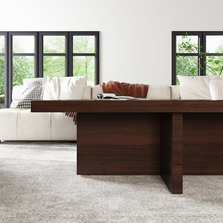 Modern Wooden Rectangle Coffee Table Living Room Cocktail Table in Walnut