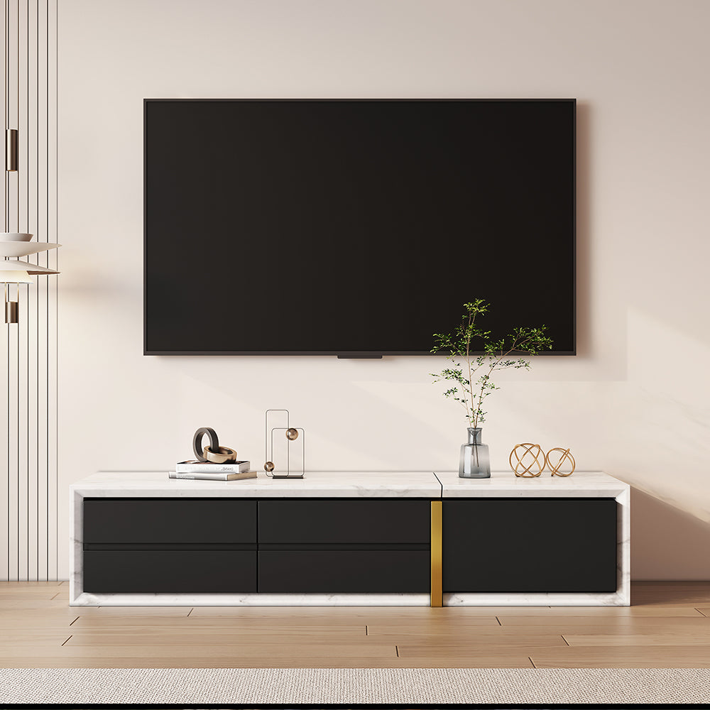 1300mm to 2200mm Extendable TV Stand White & Black Corner Media Console with 2 Drawers