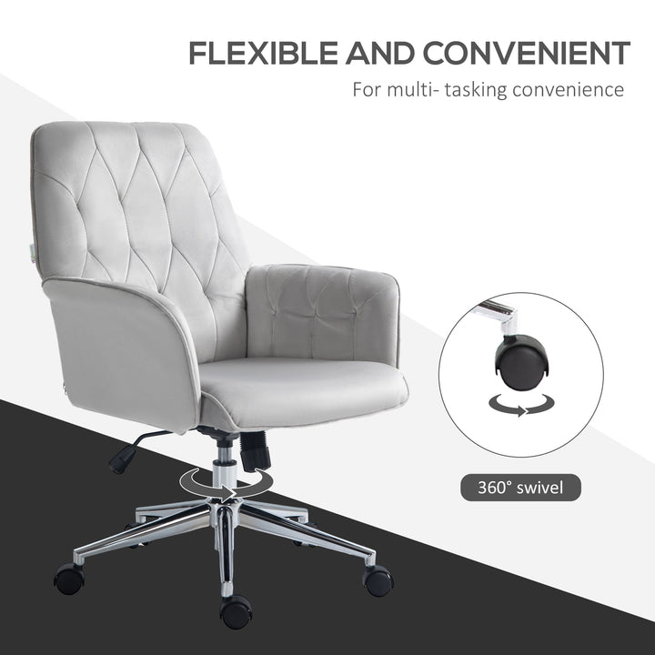 Vinsetto Linen Computer Desk Chair with Armrest, Modern Swivel Chair with Adjustable Height, Home Office Chair, Light Grey Aosom UK