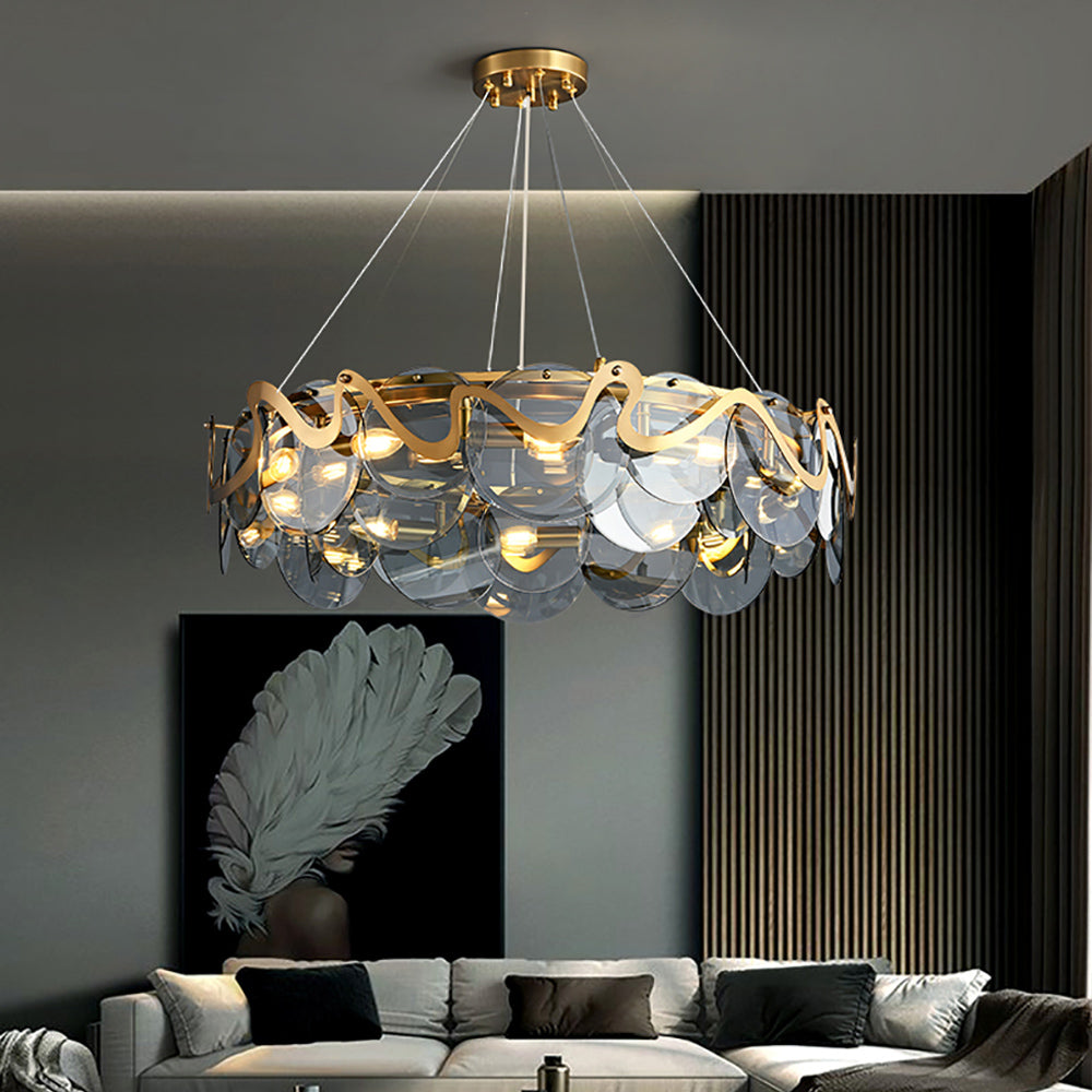 Modern 8-Light Smokey Grey Glass Chandelier with Adjustable Cables