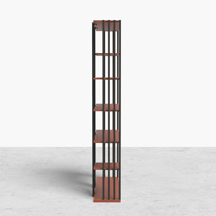 2000mm Industrial Black Walnut Etagere Bookshelf Display Shelving Tall Book Shelf in Ste