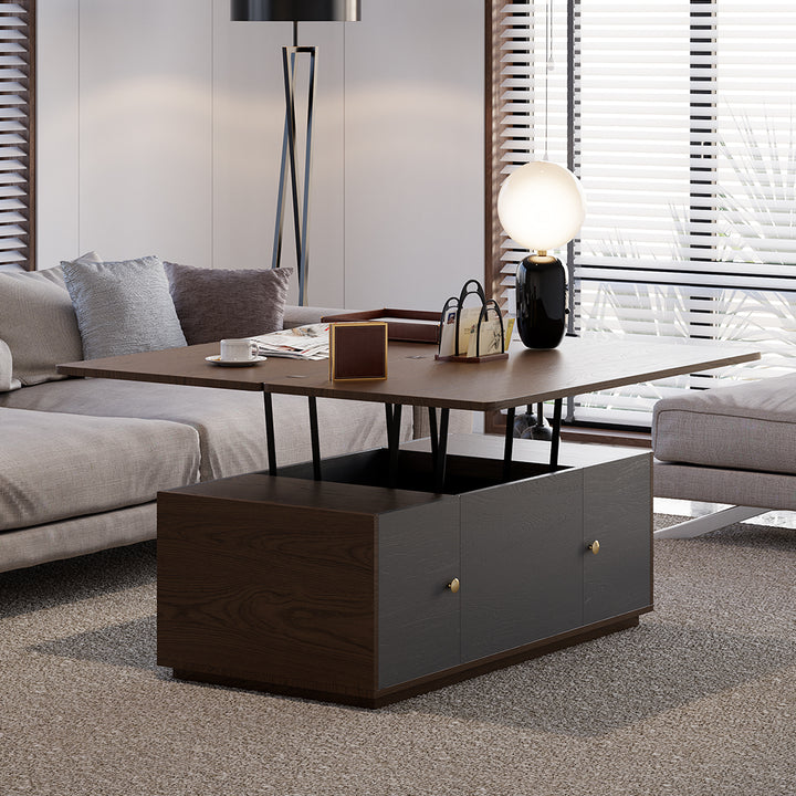 Modern Walnut Multi-functional Rectangle Lift-top Coffee Table Extendable with Storage