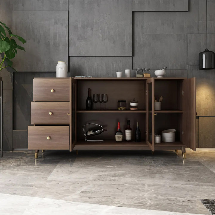 Ultic Modern Rectangle Sideboard Buffet with Ample Storages & Doors in Walnut