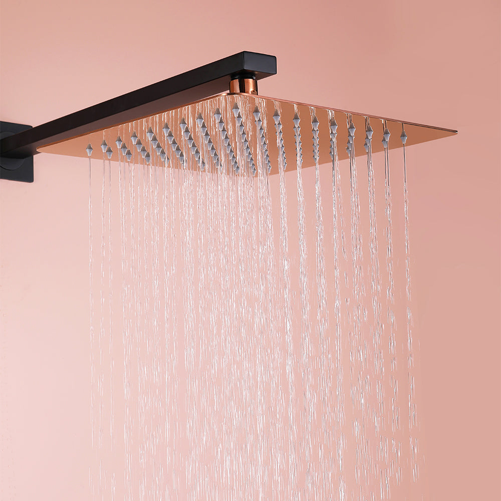 Wall-Mount Shower Set 250mm Rainfall Shower Head with Hand Shower Black & Rose Gold