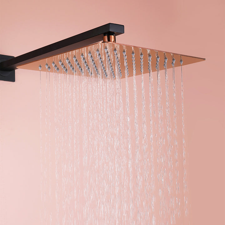 Wall-Mount Shower Set 250mm Rainfall Shower Head with Hand Shower Black & Rose Gold