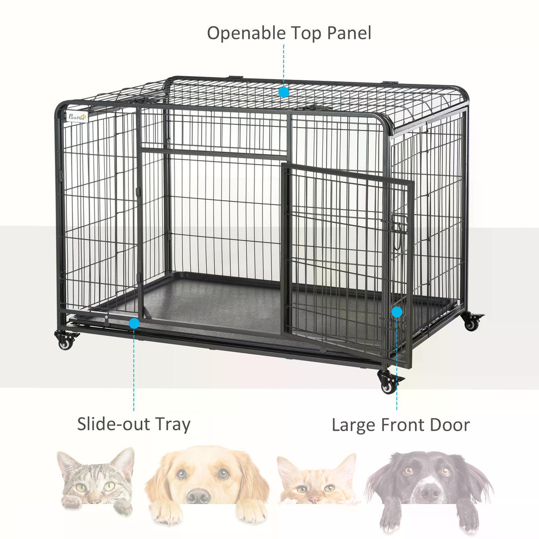 Folding Heavy-Duty Dog Crate: Double Door Pet Kennel with Removable Tray