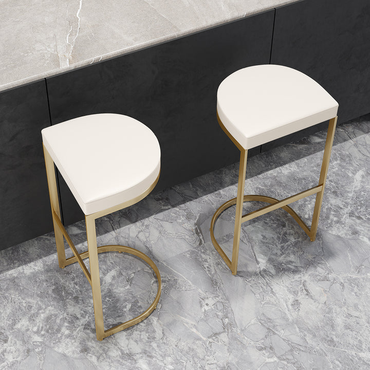 Modern PU Leather Off-White Counter Height Counter Stool Home Breakfast Counter Stool with Gold Frame