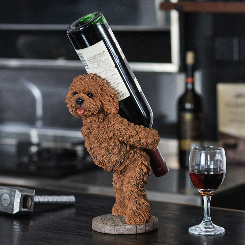 Modern Wine Rack Brown Resin Teddy Dog Decorative Countertop Wine Bottle Holder