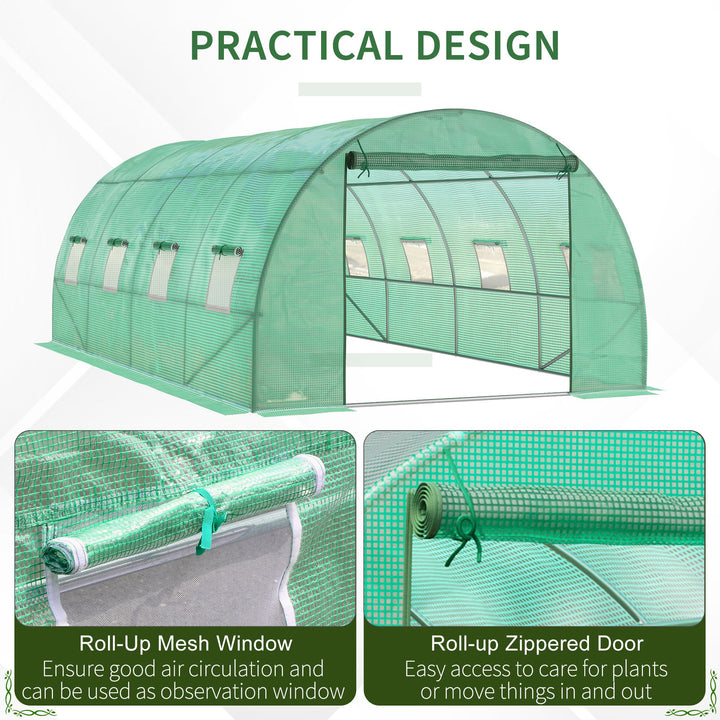 6 x 3 m Large Walk-In Greenhouse Garden Polytunnel Greenhouse with Steel Frame