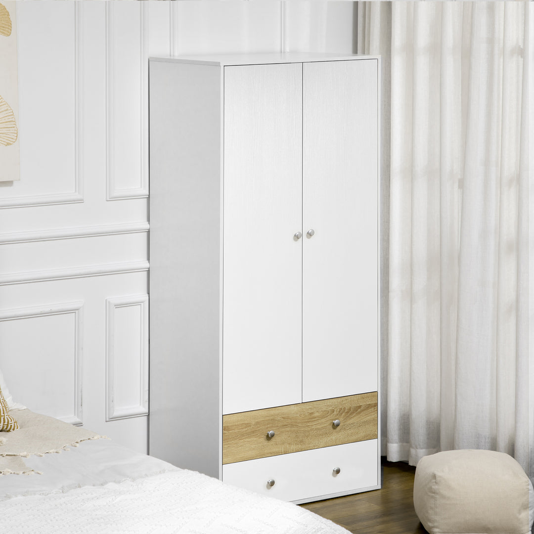 HOMCOM White Wardrobe with 2 Doors, Drawers