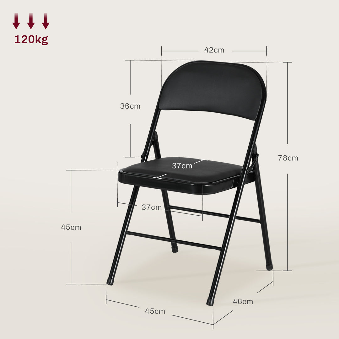 Padded Folding Chairs Set of 2 PU Leather Foldable Chairs with Cushioned Seat and Metal Frame for Home Office Dining