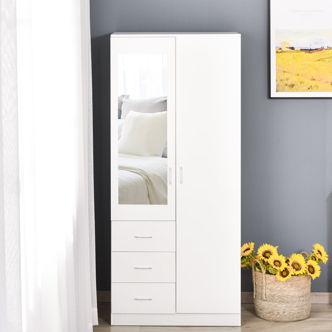 HOMCOM Mirror Wardrobe with 2 Doors, 3 Drawers