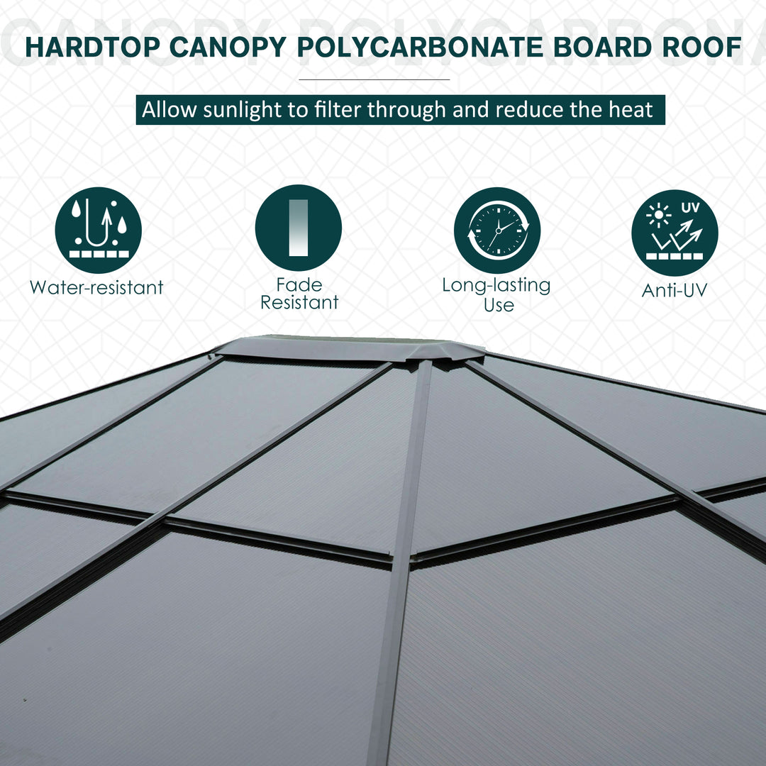 3.6 x 3(m) Polycarbonate Hardtop Gazebo with LED Solar Light and Aluminium Frame