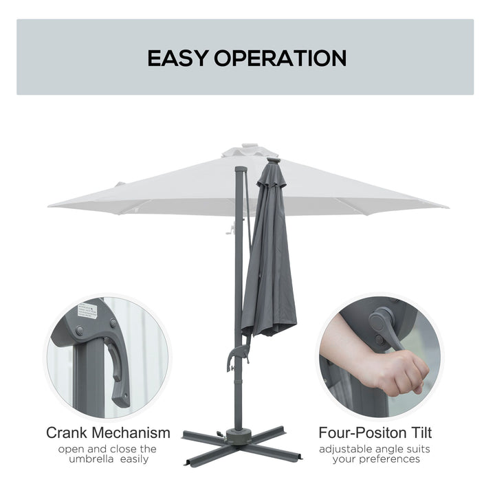 3(m) Square Outdoor Umbrella Patio Sun Umbrella with Crank & Tilt LED Solar Light Cross Base 360° Rotating Outdoor