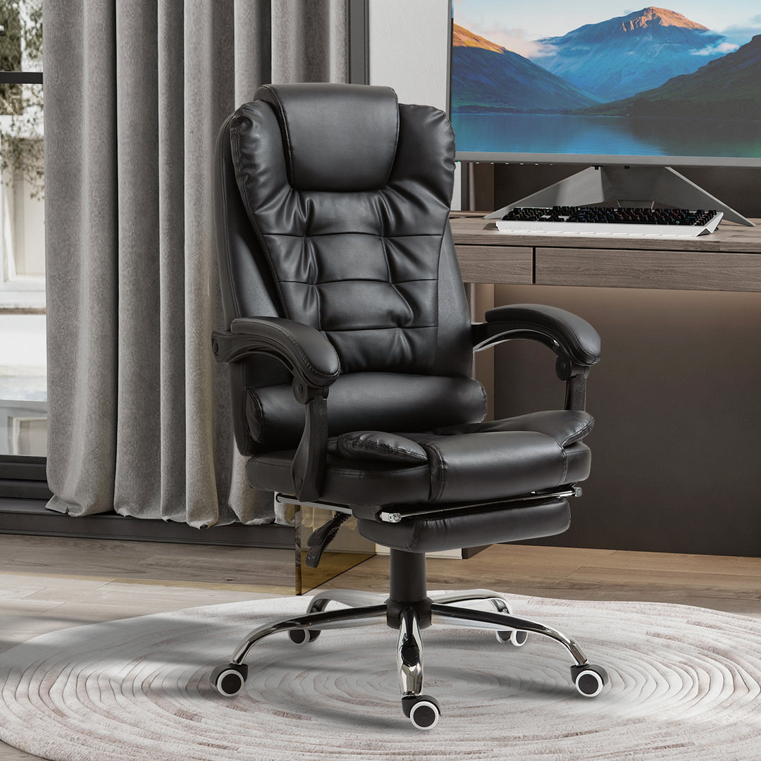 HOMCOM Adjustable PU Leather Office Chair, Swivel Wheels, Footrest, Black