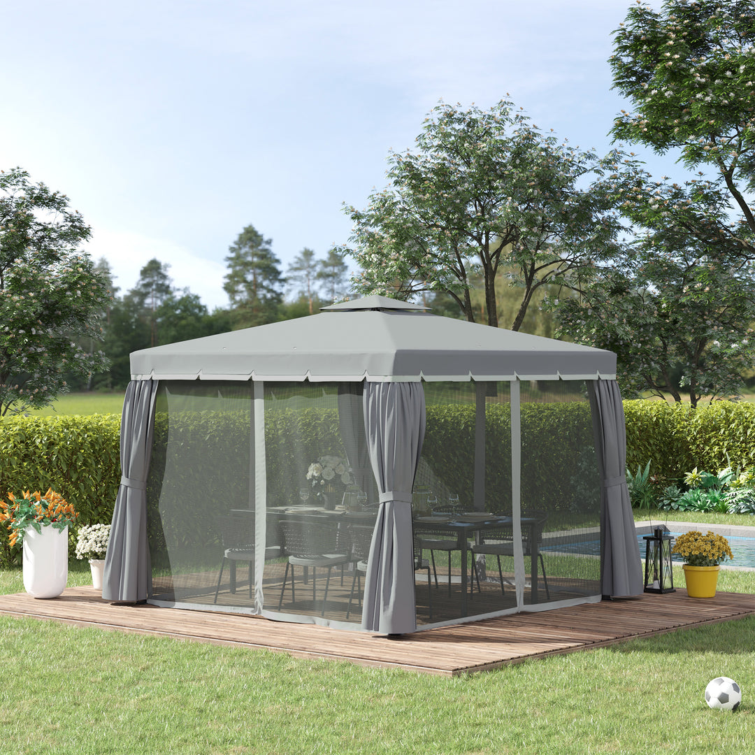 3 x 3(m) Patio Gazebo Canopy Garden Pavilion Tent Shelter Marquee with 2 Tier Water Repellent Roof