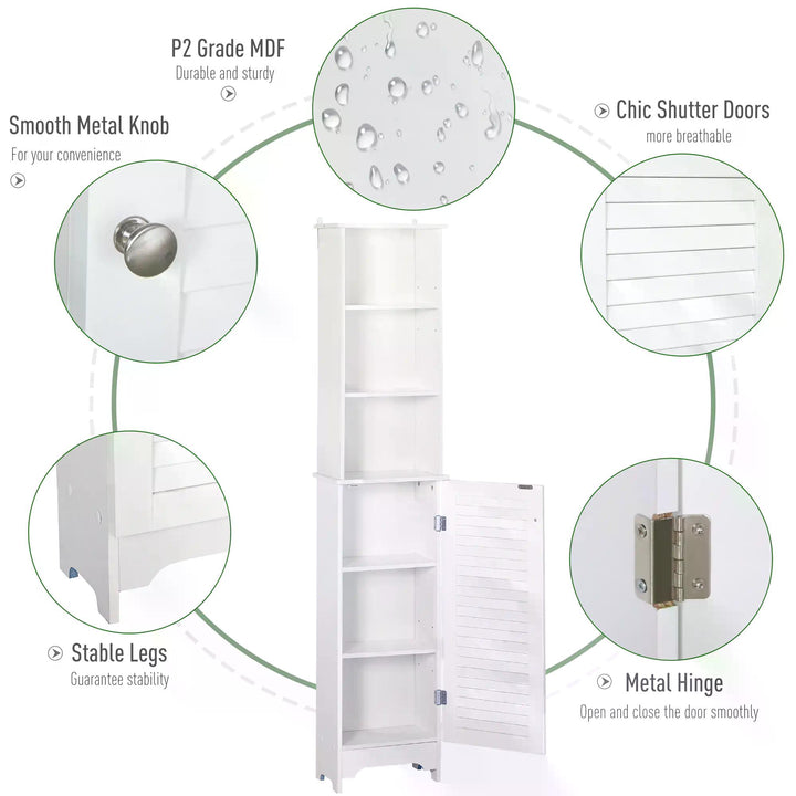 Freestanding Tallboy Bathroom Storage Cabinet w/ 6 Shelves Cupboard Tower Organisation Home Bathroom Furniture White