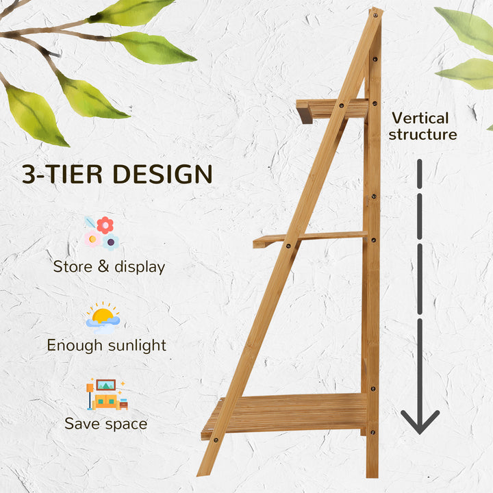 Outsunny Bamboo Plant Stand: 3-Tier Folding Display Shelf Rack