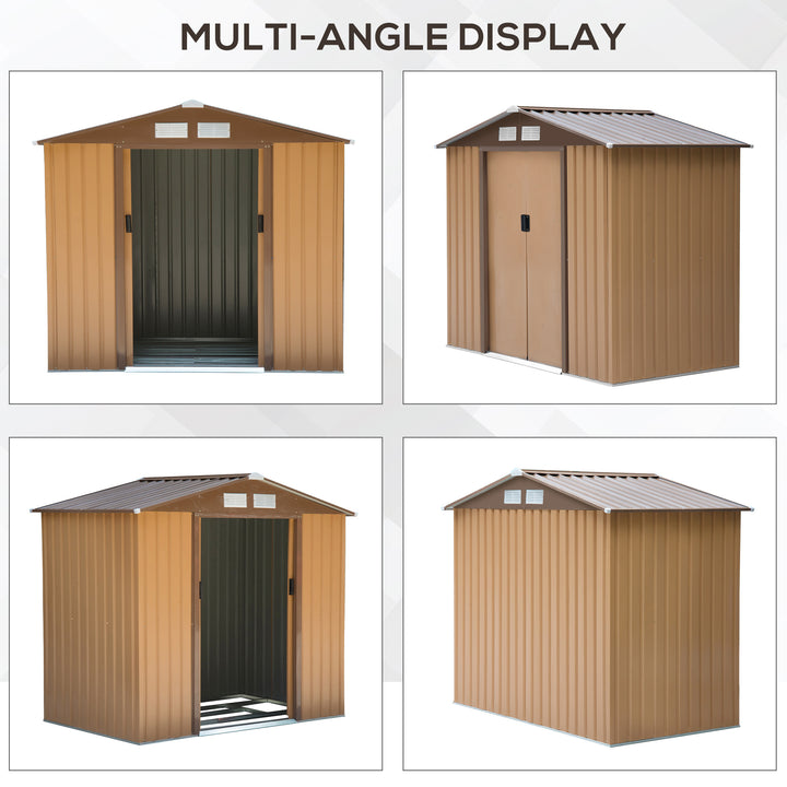 7 x 4 ft Lockable Garden Shed Large Patio Roofed Tool Metal Storage Building Foundation Sheds Box Outdoor Furniture