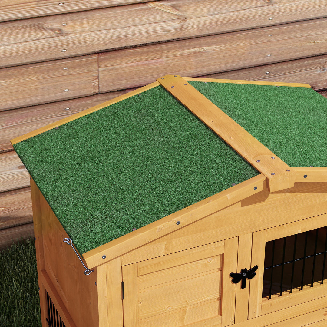 Wooden Rabbit Hutch with Outdoor Run Yellow