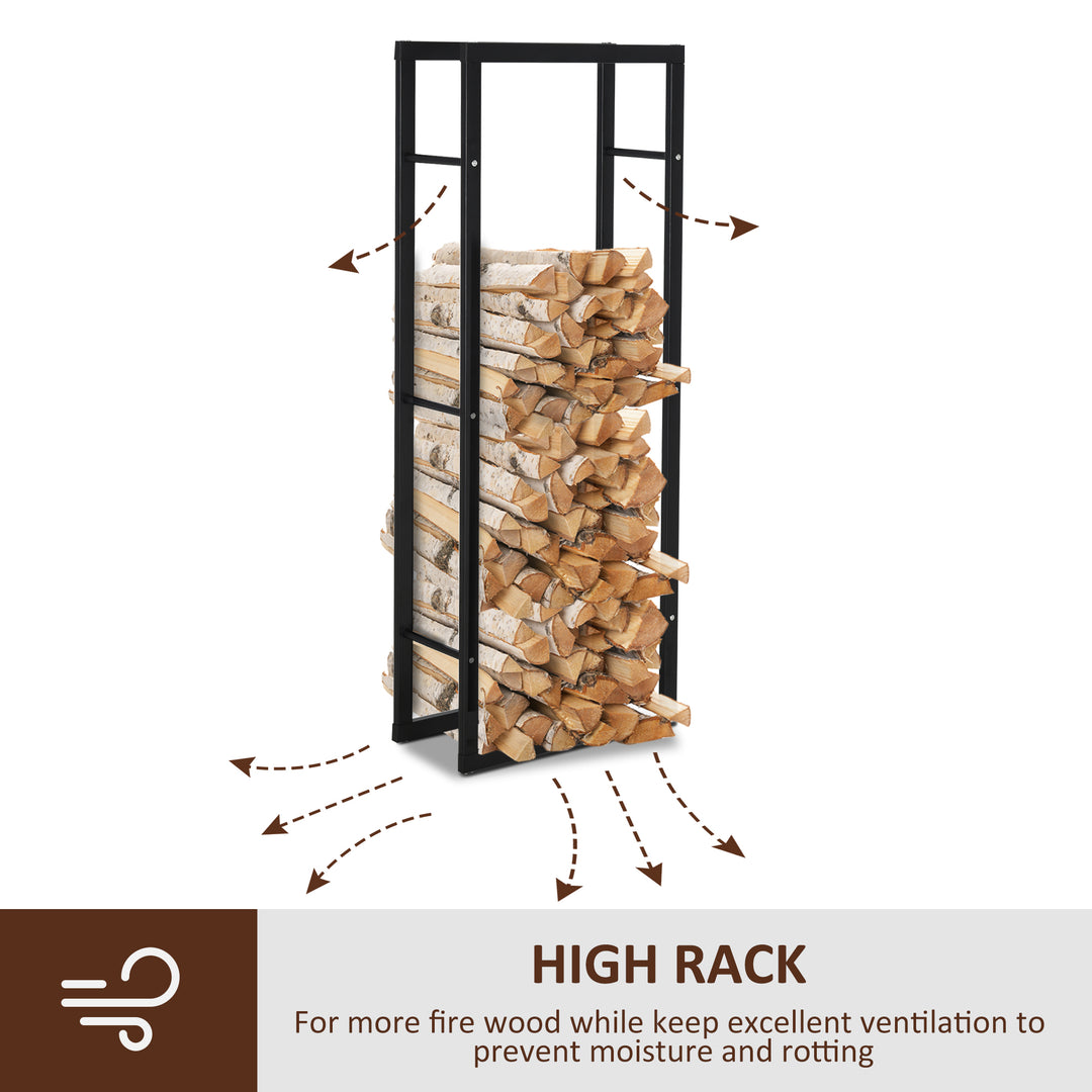 150cm Tall Metal Firewood Log Holder Rack Double Tier w/ Balanced Base Side Rails Indoor Outdoor Traditional Fireplace Log Storage Cradle