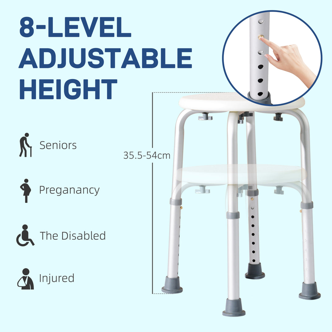 HOMCOM Adjustable Bath Chair: Shower Seat with Safety Features for Elderly, Bathroom Assistance, White Aosom UK