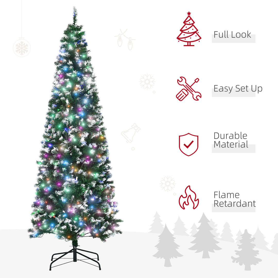 7' Tall Prelit Pencil Slim Artificial Christmas Tree w/ Realistic Branches