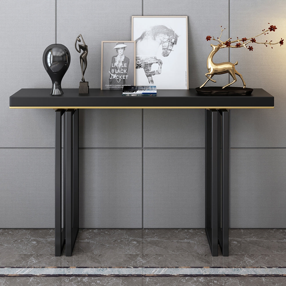 1200mm Entry Accent Table Narrow Console Table Black Solid Wood & Metal in Large