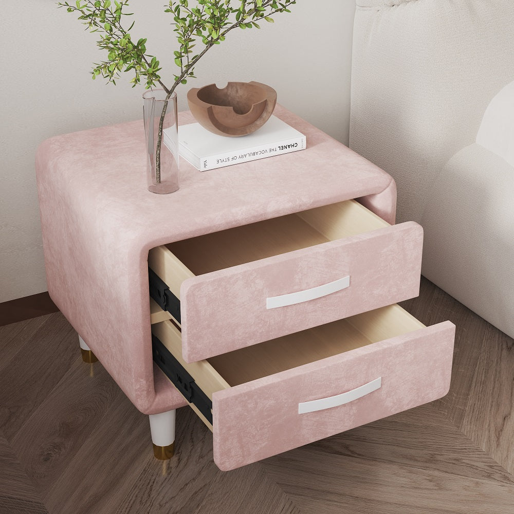 Modern Pink Velvet Nightstand with 2 Drawers Bedroom