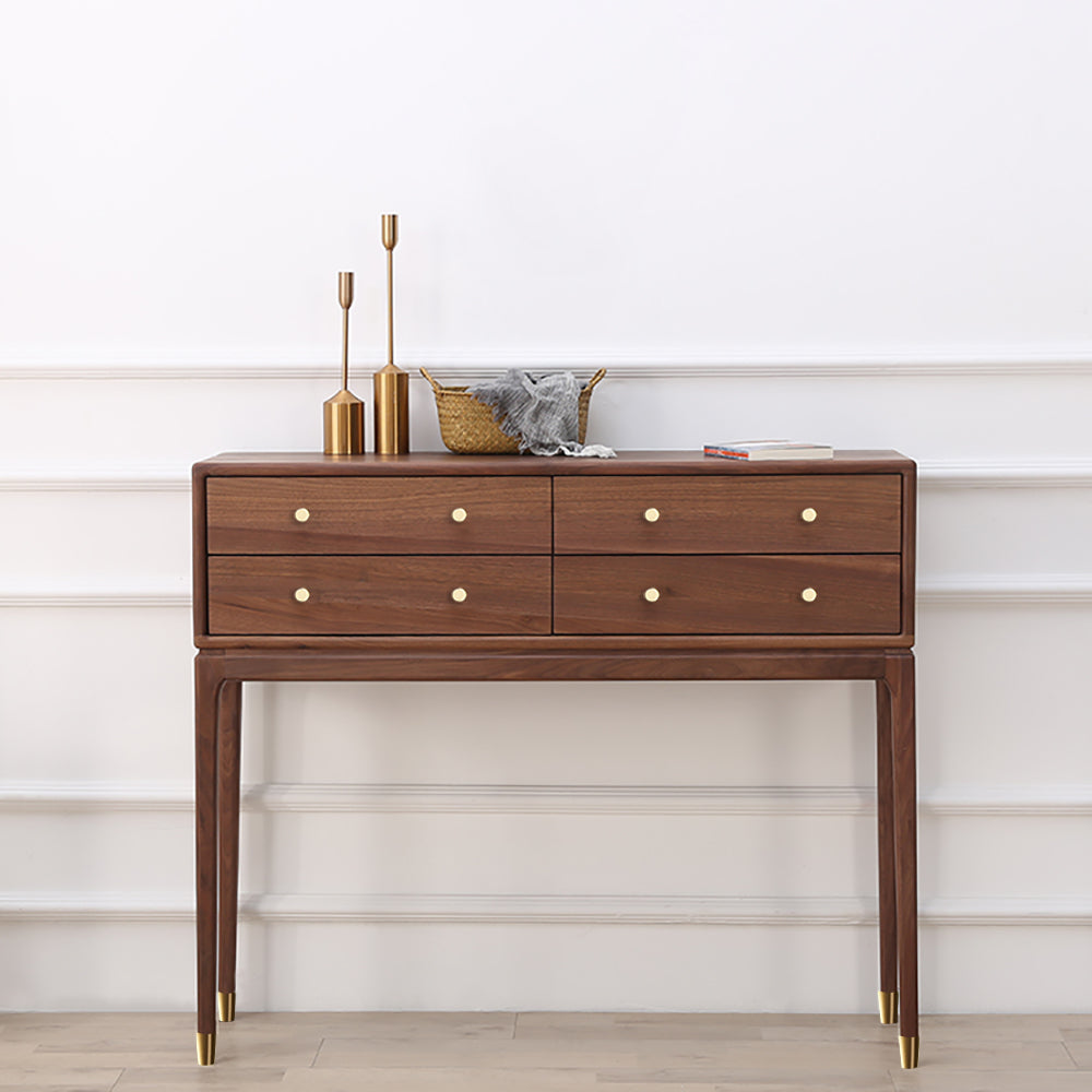 1000mm Mid Century Modern Console Table with Storage Walnut Wood Console Hall Table with 4 Drawers