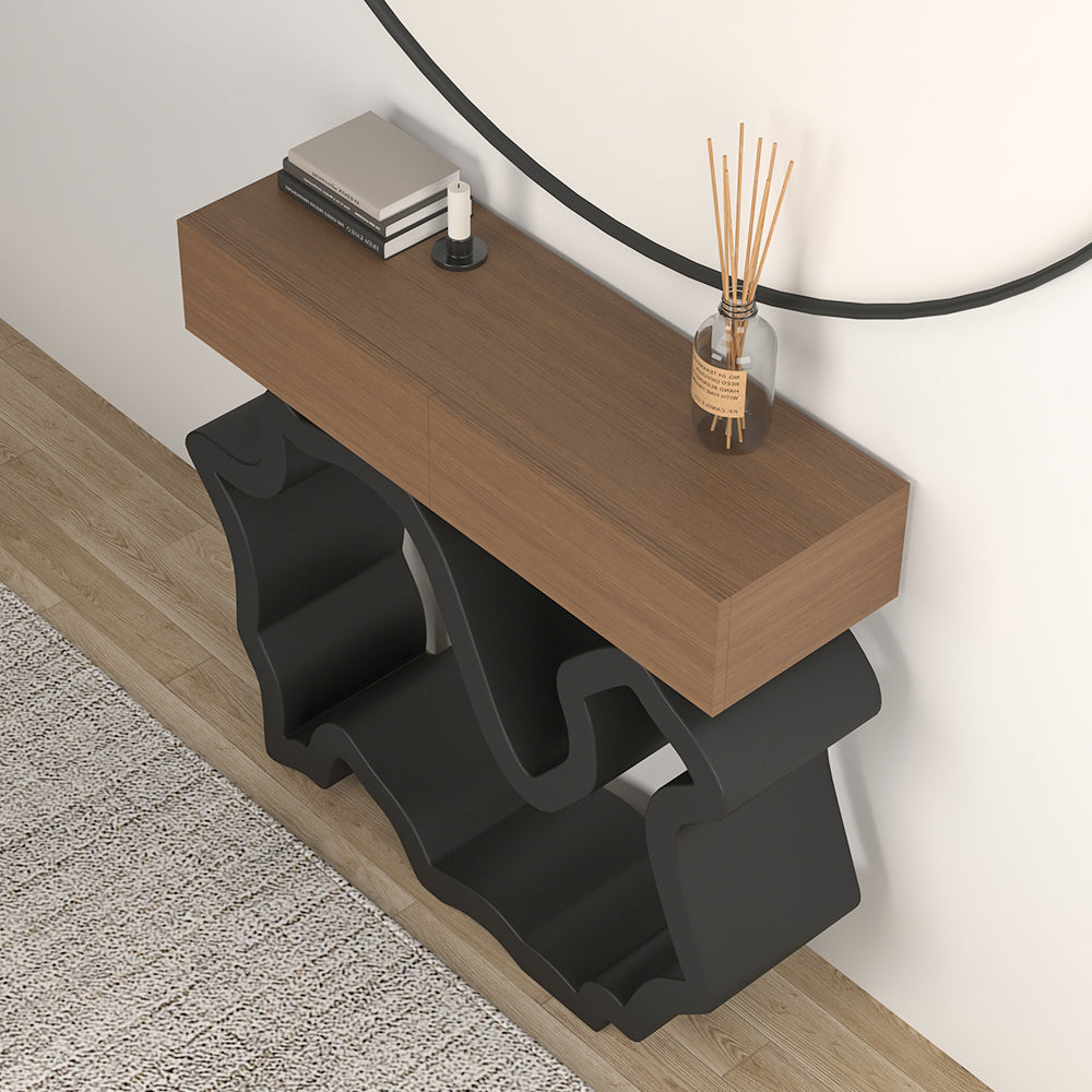 1000mm Modern Walnut & Black Console Table with Drawers