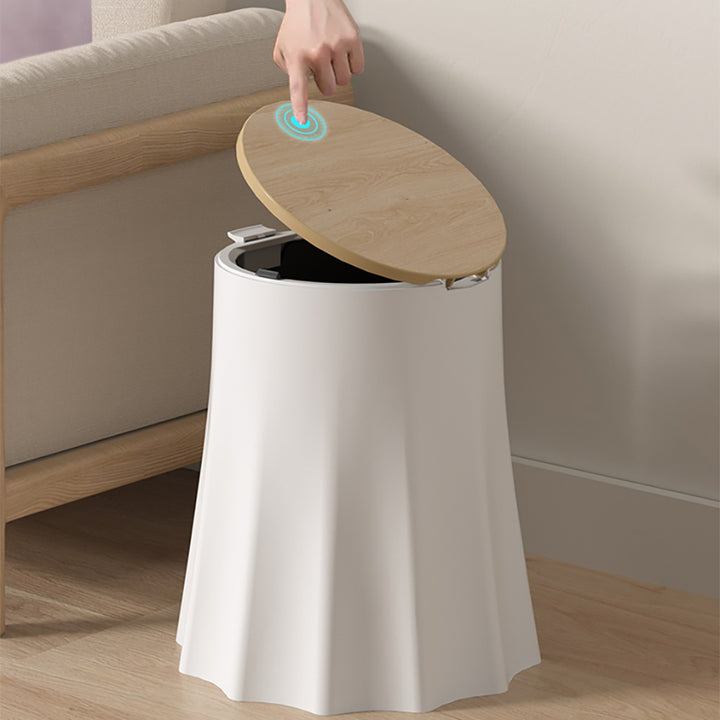 Plastic White Tree Stump Rubbish Bin with Wood Grain Lid for Bathroom