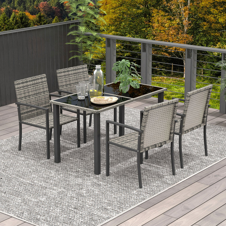 Outdoor Dining Set 5 Pieces Patio Conservatory with Tempered Glass Tabletop