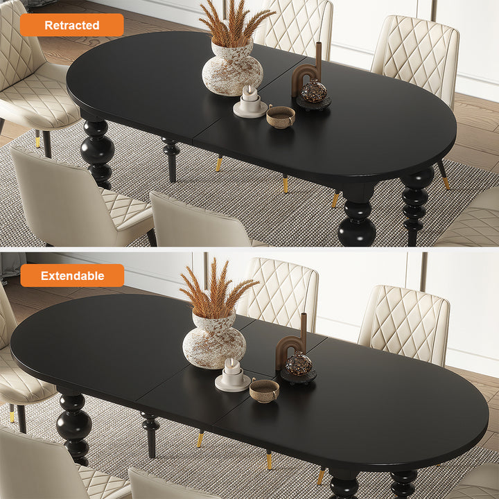 67"-79" Mid-Century Dining Table Oval Extendable Black Table for 4-8 Person with Turned Legs Modern