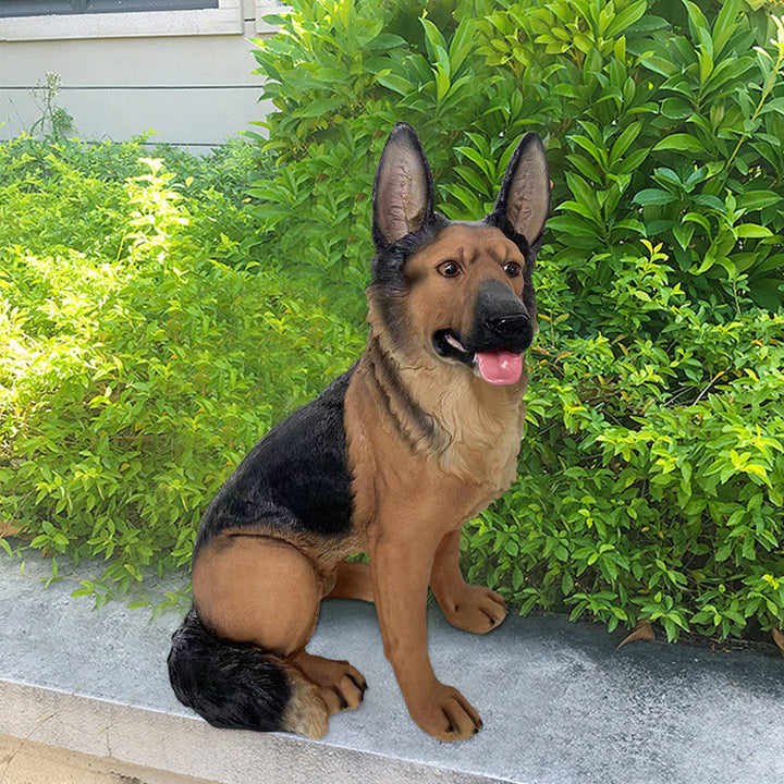 Outdoor German Shepherd Statue Garden Sculpture Resin Dog Floor Decor in Black & Brown