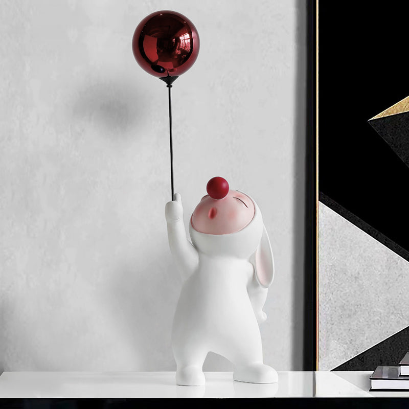 Modern Resin Rabbit Balloon Decorative Object White & Red Home Desk Figurine Decor Art