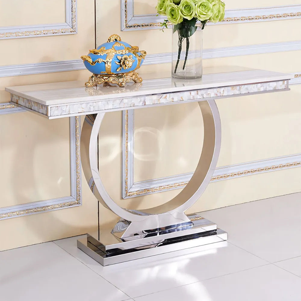 Modern 1600mm Rectangle Console Table with Sintered Stone Top & Chrome Base