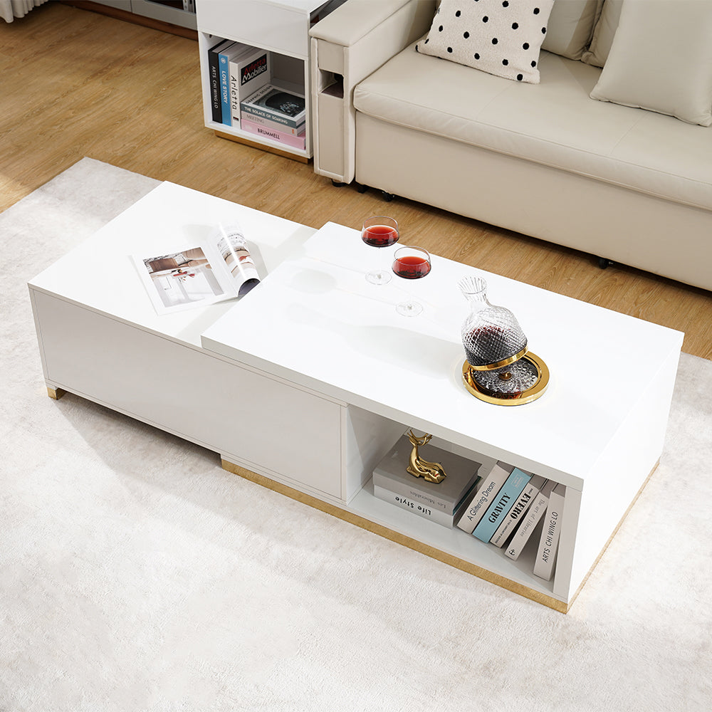 Mordelle Extendable Up to 70.8" Rectangle Glossy White Coffee Table with 2 Drawers