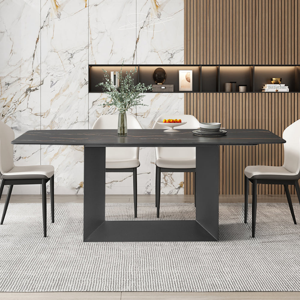 79" Modern Rectangle Faux Marble Dining Table in Black for 8 People