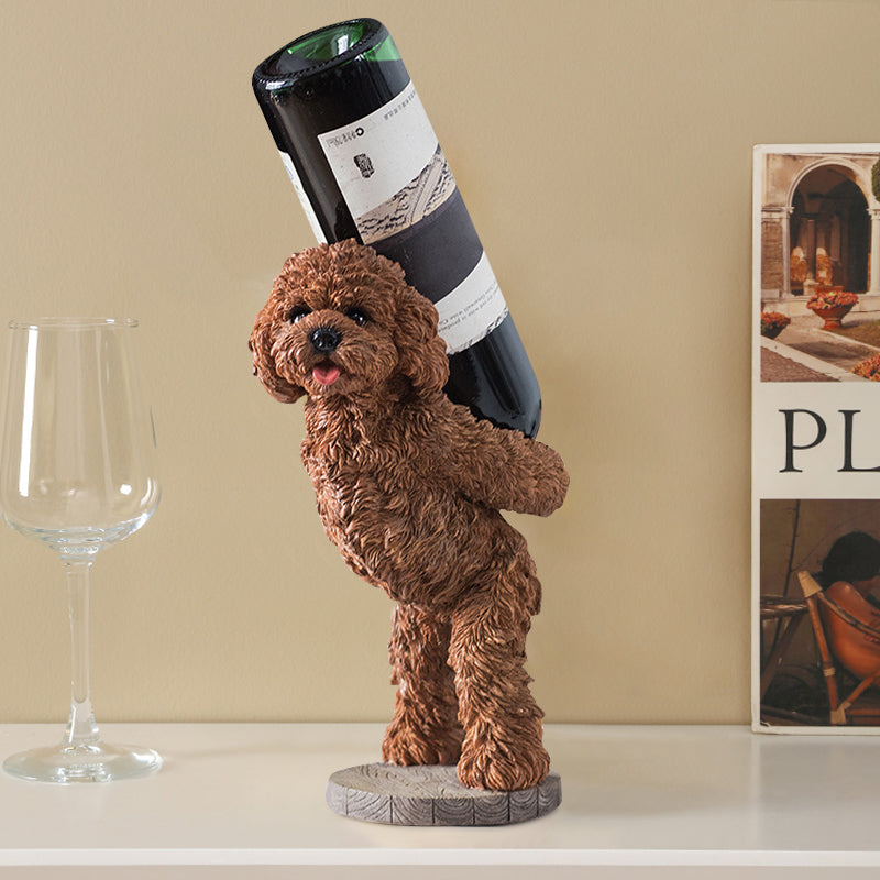 Modern Wine Rack Brown Resin Teddy Dog Decorative Countertop Wine Bottle Holder