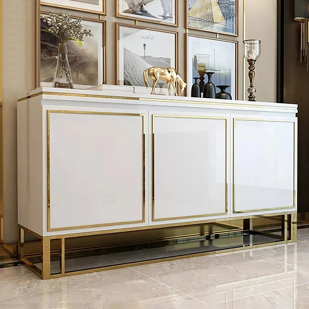 Medally 1500mm White Wood Sideboard Buffet Cabinet with Storage 3 Doors Gold Base