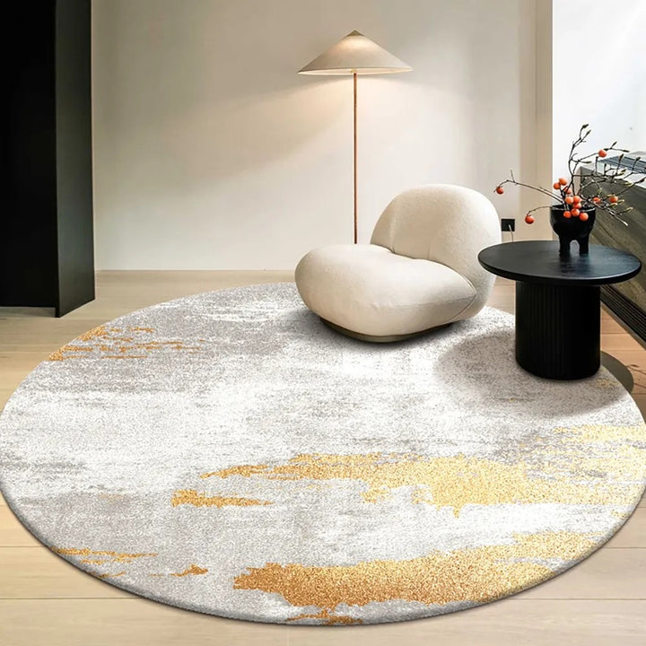 1200mm x 1200mm Modern Gray and Yellow Abstract Round Velvet Indoor Area Rug