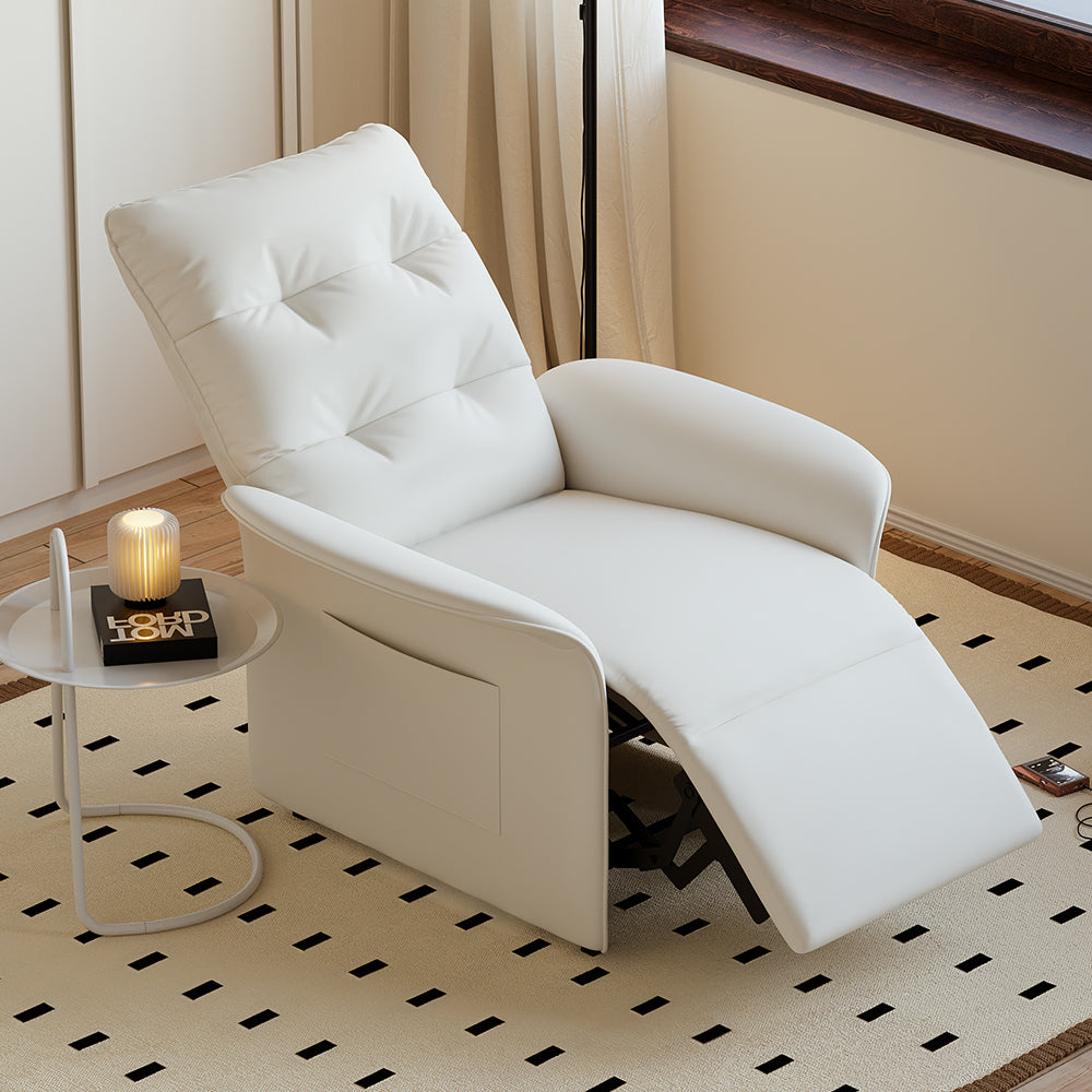 Modern White Leather Power Recliner High Back Sleeper Chair with Side Pocket