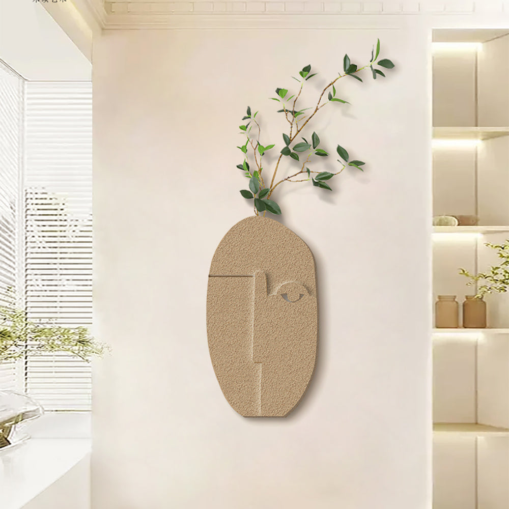 3D Abstract Natural Sandstone Handmade Sculpture with Faux Plants Painting Wall Decor