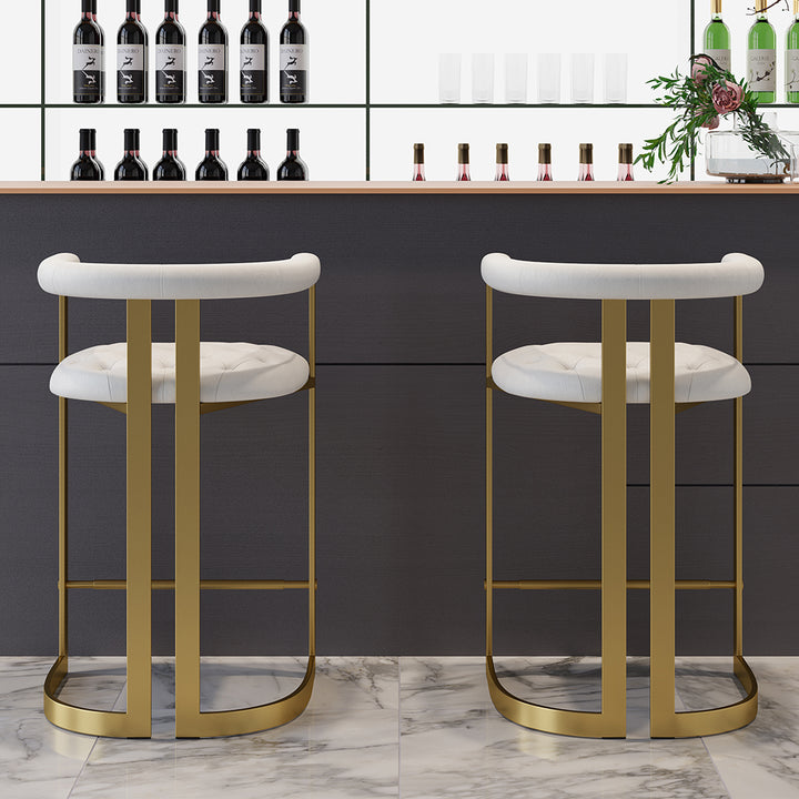 Modern Counter Stool Bar Stool with Back White Upholstery in Gold